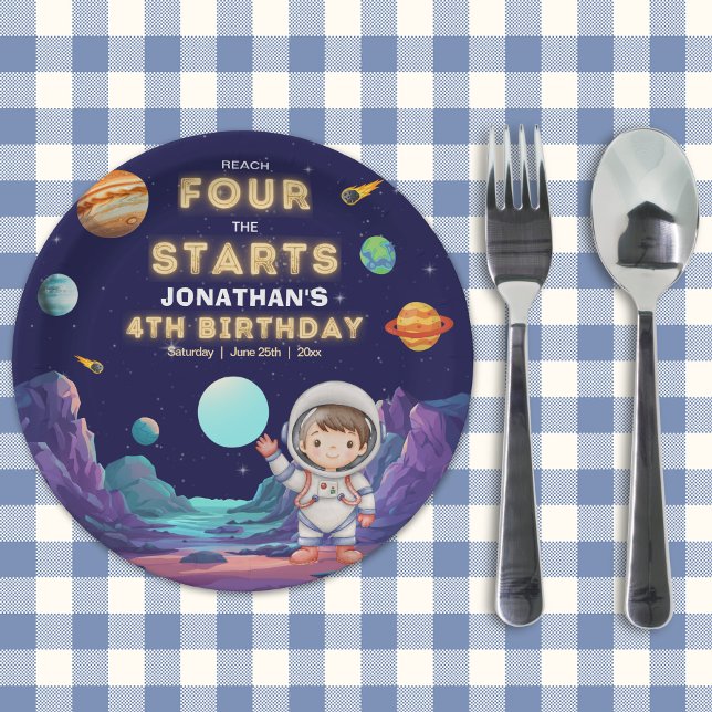 Assiettes En Carton Reach Four the Stars Space Birthday 4th (Créateur téléchargé)
