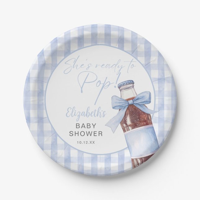Assiettes En Carton Ready To Pop Blue Bow Soda Bottle Baby Shower (Devant)