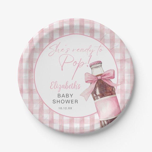 Assiettes En Carton Ready To Pop Pink Bow Soda Bottle Baby Shower (Devant)