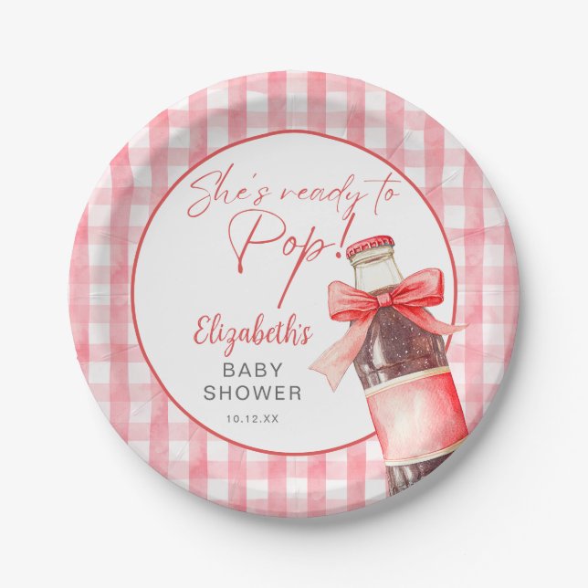 Assiettes En Carton Ready To Pop Red Bow Soda Bottle Baby Shower (Devant)