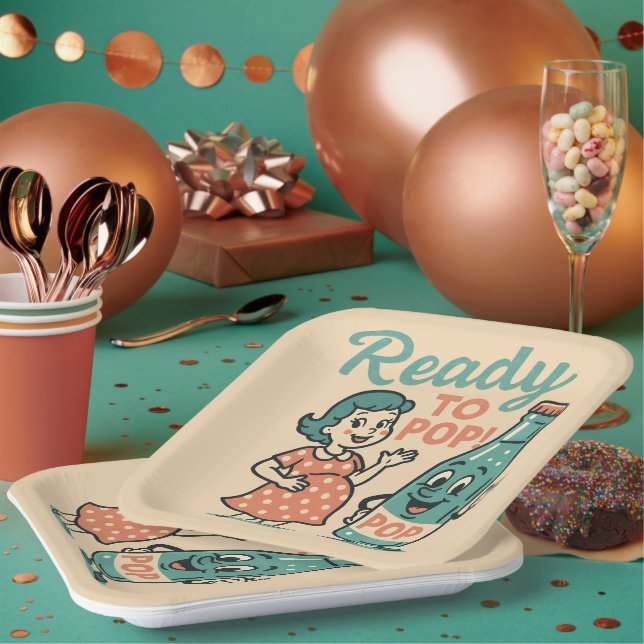 Assiettes En Carton Ready to Pop Retro 1950s Maternity Baby Shower  (Multi)