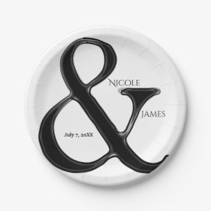 Assiettes En Carton Réception de mariage chic en noir et blanc avec es