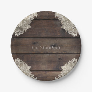 Assiettes En Carton Réception de mariage romantique avec bois de grang