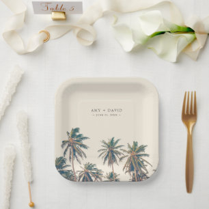 Assiettes En Carton Réception de mariage sur la plage Palmier Personna