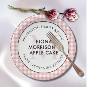 Assiettes En Carton Recettes famille En vichy rouge Monogramme