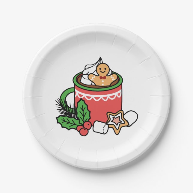 Assiettes En Carton Réchauffez-vous avec les appels de cacao de neige  (Devant)