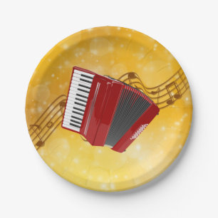 Assiettes En Carton Red Accordion, Notes musicales sur Gold Arrière - 