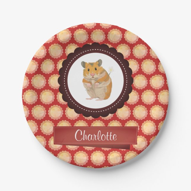Assiettes En Carton Red Ajouter Votre Nom Hamster (Devant)