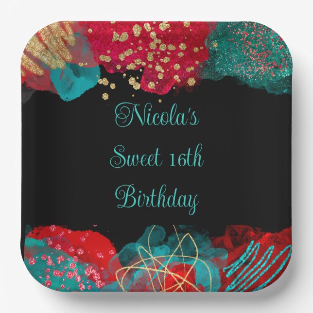 Assiettes En Carton Red Alcohol Enk Sweet 16 Anniversaire (Recto)