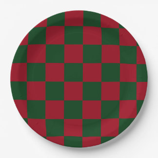 Assiettes En Carton Red and Green Classic Christmas Checkerboard Print