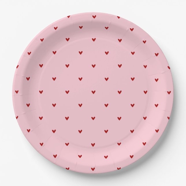 Assiettes En Carton Red and Pink Hearts Pattern Valentine's Day (Devant)