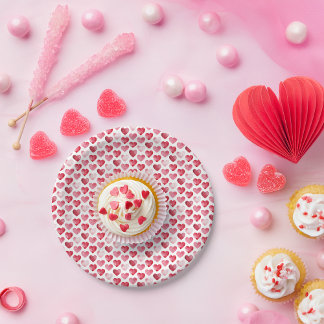Assiettes En Carton Red and Pink Watercolor Hearts Valentine