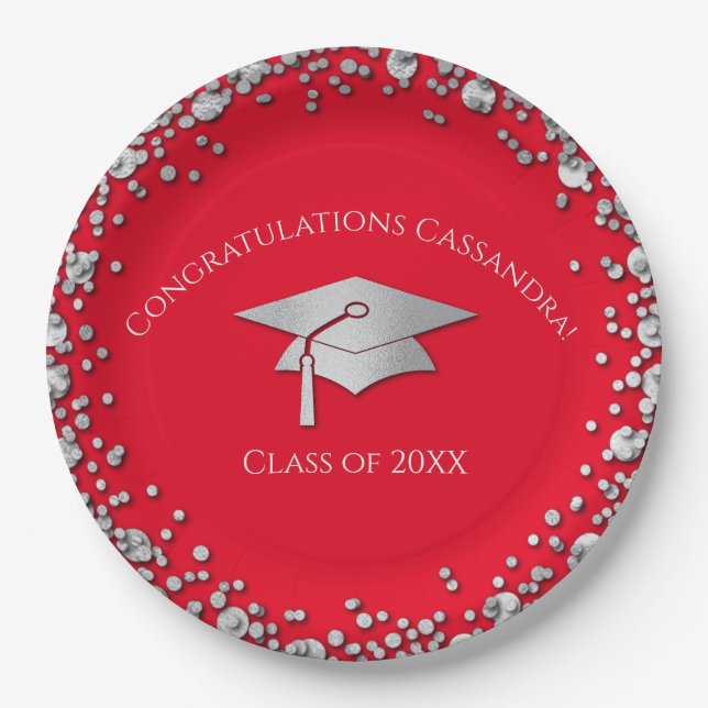 Assiettes En Carton Red and Silver Graduation (Devant)