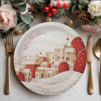 Assiettes En Carton Red and White Festive Christmas Paper Plate