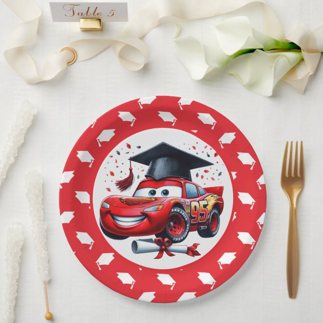 Assiettes En Carton Red And White Graduation Kindergarten  (Mariage)
