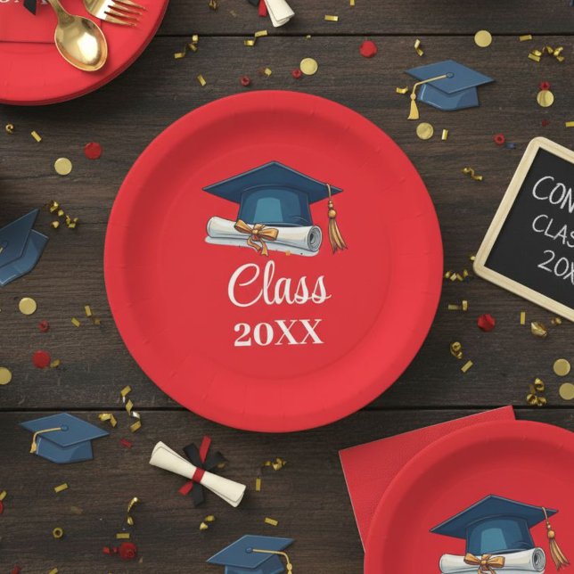 Assiettes En Carton Red and White Personalized Class Graduation Paper  (Créateur téléchargé)