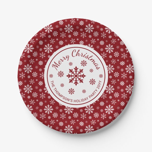 Assiettes En Carton Red And White Snowflakes Custom Christmas Party (Devant)