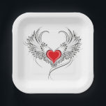 Assiettes En Carton Red Angel Coeur avec ailes<br><div class="desc">Coeur rouge peint de façon artistique avec ailes d'ange gris,  décoré de contour lisse noir.</div>