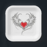 Assiettes En Carton Red Angel Coeur avec ailes<br><div class="desc">Coeur rouge peint de façon artistique avec ailes d'ange gris,  décoré de contour lisse noir.</div>
