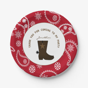 Assiettes En Carton Red Bandana Cowboy Boot Personnalisé Anniversaire