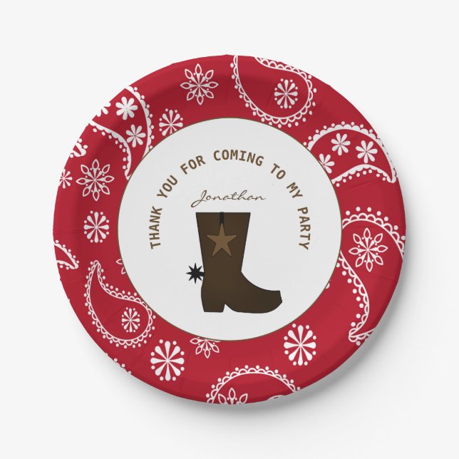 Assiettes En Carton Red Bandana Cowboy Boot Personnalisé Anniversaire (Devant)