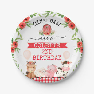 Assiettes En Carton Red Barn Oink Baa Moo Animaux de ferme Anniversair