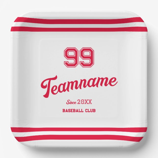 Assiettes En Carton Red Baseball Club Custom Player Numéro & TeamName (Recto)