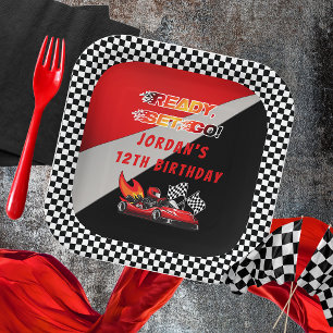 Assiettes En Carton Red   Black Go Kart Racing Anniversaire
