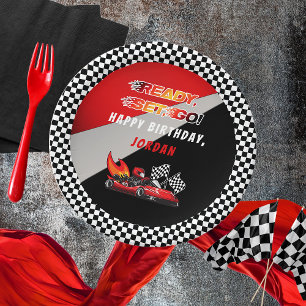 Assiettes En Carton Red   Black Go Kart Racing Anniversaire