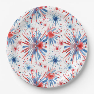 Assiettes En Carton Red Blue Fireworks 4 juillet Plaque