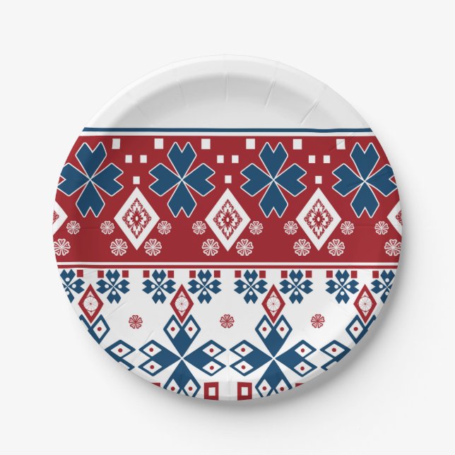 Assiettes En Carton Red blue ornament (Devant)