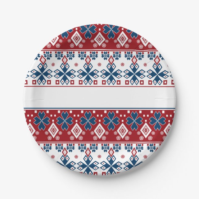 Assiettes En Carton Red blue ornament (Devant)