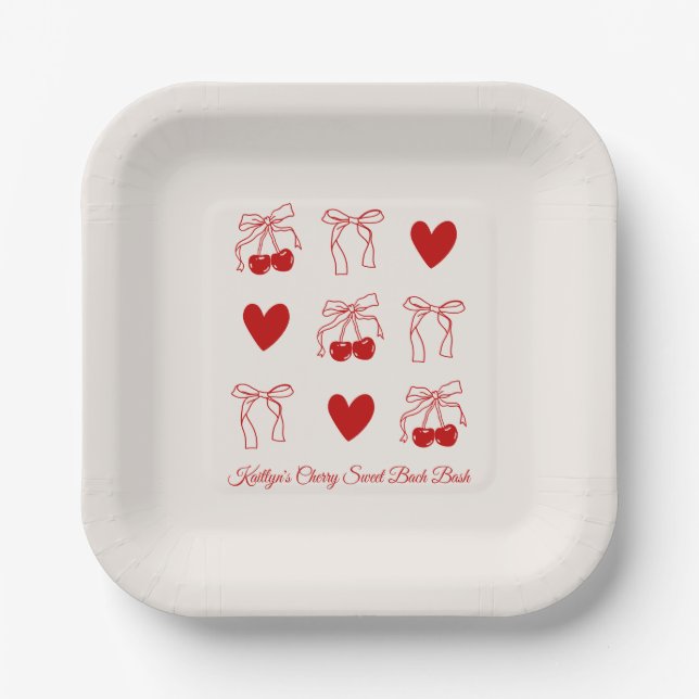 Assiettes En Carton Red Bow Cerry Sweet Bachelorette Party (Recto)