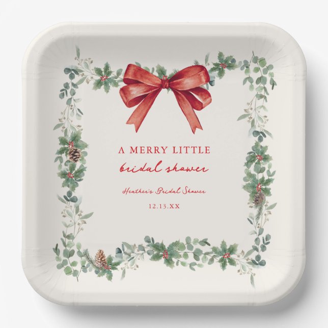 Assiettes En Carton Red Bow Merry Little Christmas Bridal Shower (Recto)