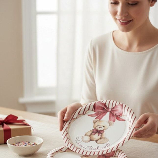 Assiettes En Carton Red Bow Teddy Bear Baby Shower Plates (Créateur téléchargé)