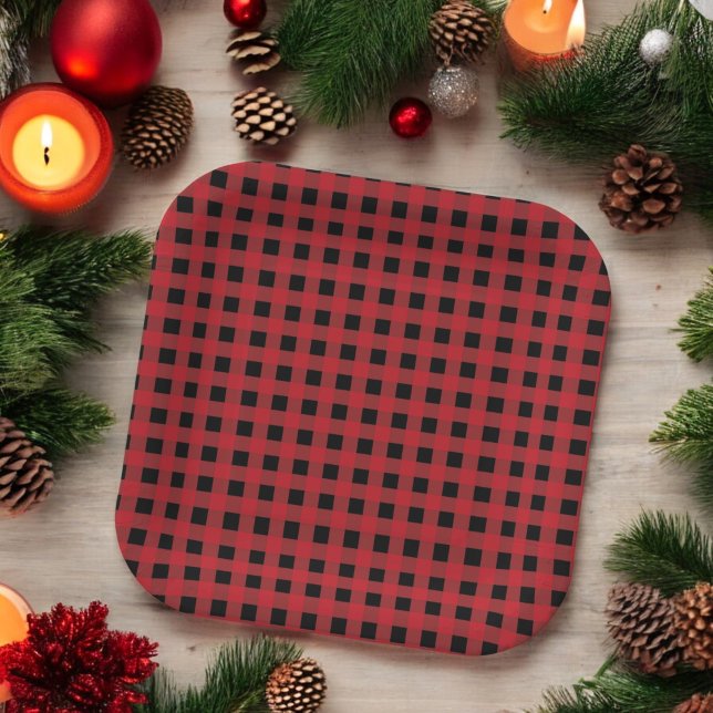 Assiettes En Carton Red Buffalo Plaid Holiday (Créateur téléchargé)