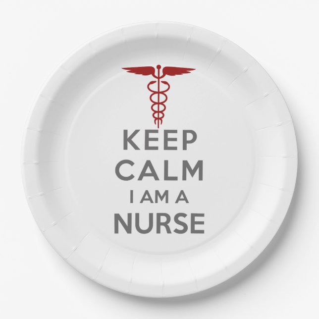 Assiettes En Carton Red Caduceus Keep Calm Je suis une infirmière (Devant)