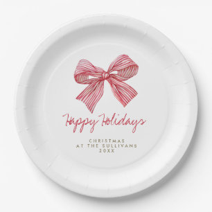 Assiettes En Carton Red Candy Stripe Bow Fête Personnalisée