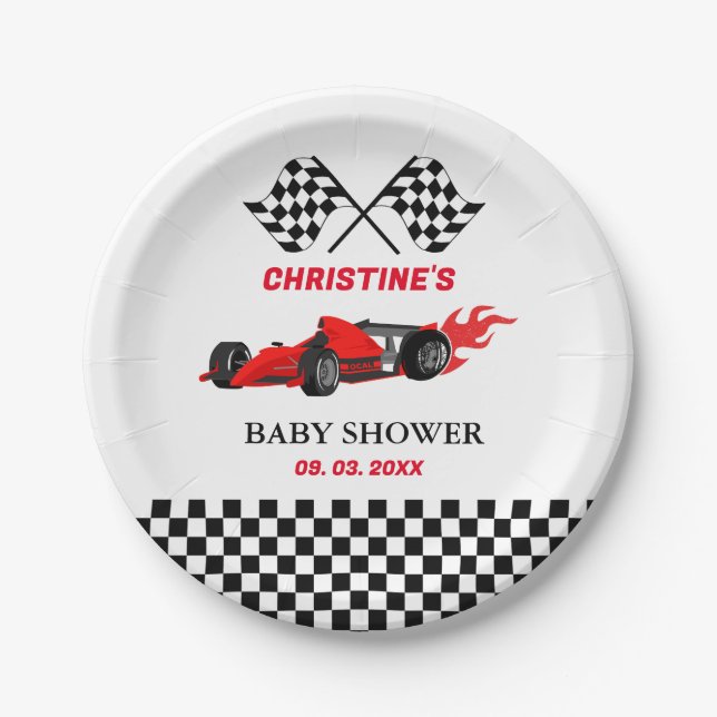 Assiettes En Carton Red Car Race Baby shower (Devant)