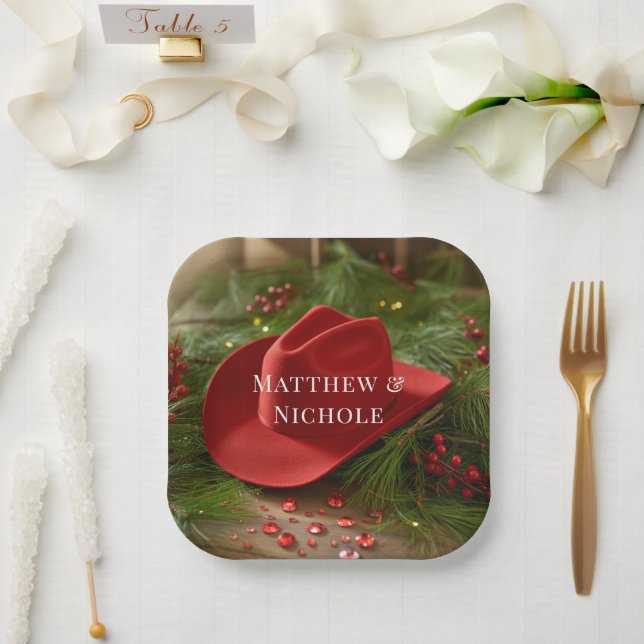 Assiettes En Carton Red Christmas Cowboy Hat Wedding (Mariage)