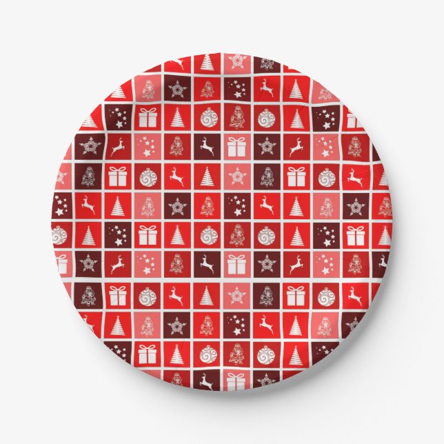 Assiettes En Carton Red Christmas Holiday Cute Tree Reinder (Devant)