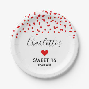 Assiettes En Carton Red Confetti Sweet 16 Anniversaire
