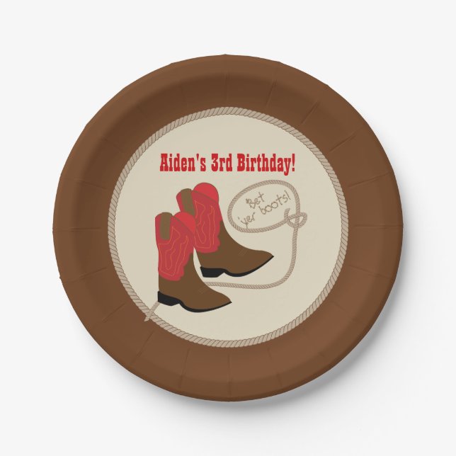 Assiettes En Carton Red Cowboy Boots Western Anniversaire (Devant)