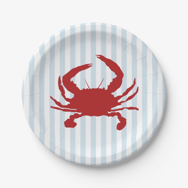 Assiettes En Carton Red Crab Painting Nautical Stripe Paper Plates (Devant)