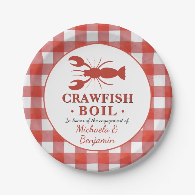 Assiettes En Carton Red Crawfish Boil Seafood Party Fiançailles Pique- (Devant)