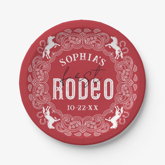 Assiettes En Carton Red First Rodeo Plaques papier d'anniversaire - We (Devant)