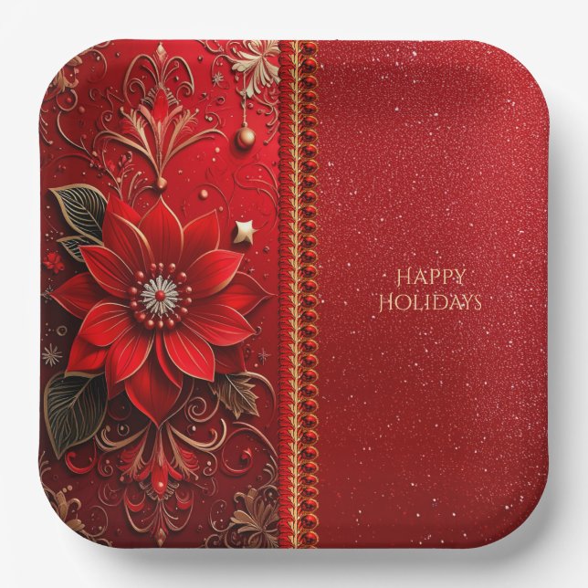 Assiettes En Carton Red Flower Holiday Paper Plate (Recto)