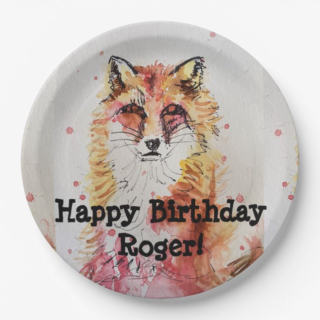 Assiettes En Carton Red Fox Watercolor Anniversaire Boy Party Plaque p (Devant)