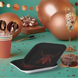 Assiettes En Carton Red Ghost Dance Buffalo ligne noir sq plaques de p