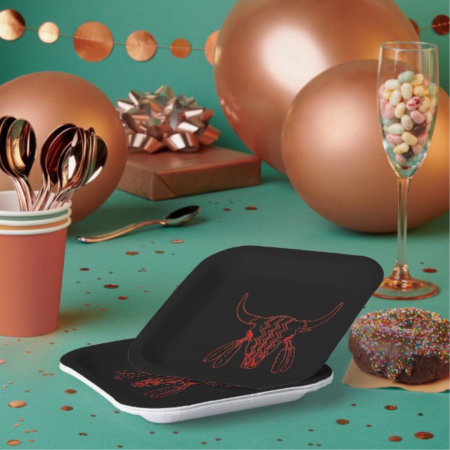 Assiettes En Carton Red Ghost Dance Buffalo ligne noir sq plaques de p (Multi)